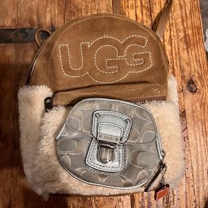 UGG SHERPA AND SUEDE  MINI BACKPACK WITH ZIP PAIRED SILVER COACH WALLET